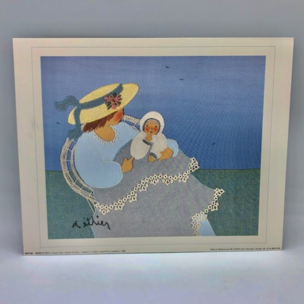 Diane Ethier “Mother and Child” Vintage Art Print – Soft Blue Pastel Wall Art